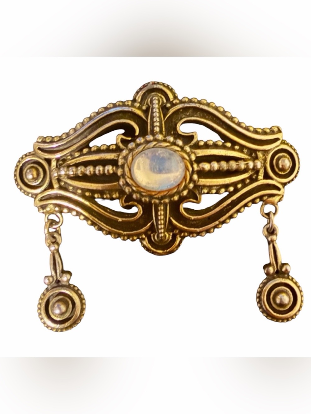 Vintage Hollycraft Gold-Tone Filigree Brooch with Opalescent Cabochon